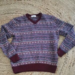 Vintage 90s authentic mens  nordic fairisle style v -neck wool 🐑sweater. Size M